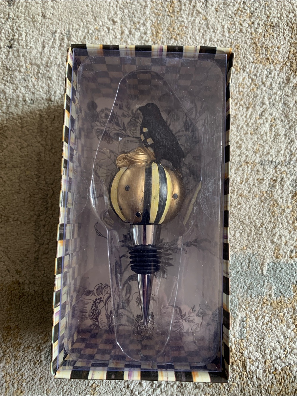 McKenzie childs crow on pumpkin bottle stopper